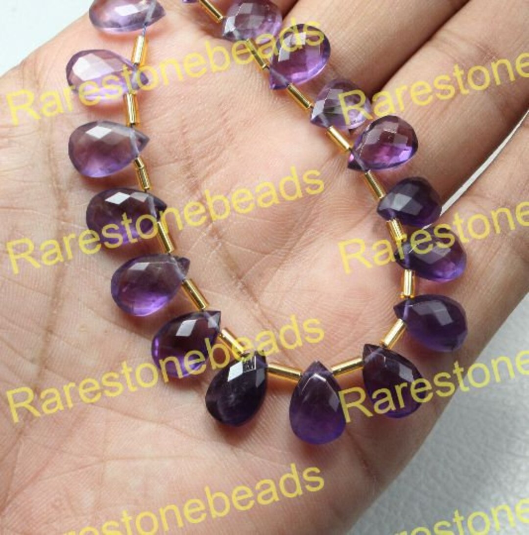 Perles En Améthyste Naturelle Facettées En Forme De Poire - Brin De 9,5"