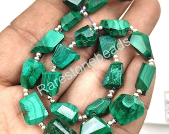 Malachite Gemstone, 15 Pieces, Natural Malachite, Drilled Gemstone, Malachite Nuggets, Faceted Malachite, Gemstone Nuggets size 10 to 13 mm