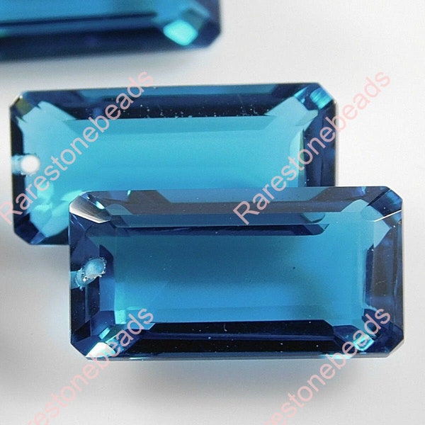 Lodon Blue Topaz Quartz, Top drilled gemstone, facteed topaz, front to back drill stone, Step Cut Blue Topaz Glass 10 pieces size 10x20 mm