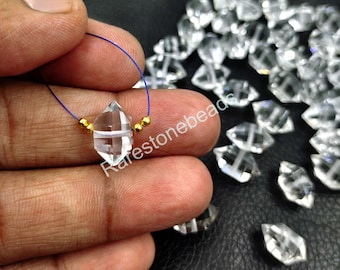 Herkimer Diamond, 10 Pieces, Drilled gemstone, Clear Quartz Gemstone, Faceted Crystal, Herkimer Diamond Shape Crystal, Beads size 7x14 mm