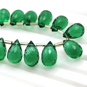 Emerald Teardrop, 10 Pieces, Emerald Quartz, Top drilled gemstone, loose Teardrop, stone Teardrop, Emerald Glass, Faceted Drop, Size 7x13 mm