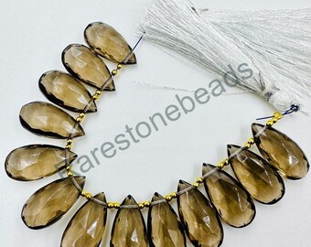 Smoky Quartz, 10 Pieces, Faceted Smoky Quartz, Drilled gemstone, Smoky Quartz Beads, Loose Stone, Smoky Quartz Jewelry, size 10x20 mm Pear