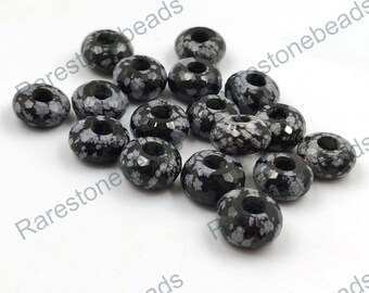 Snow Flake Obsidian, Natural Gemstone, Big Hole Beads, Faceted Beads, 8 Pieces, Obsidian Beads, Big Hole Beads Jewelry Beads size 14x14 mm