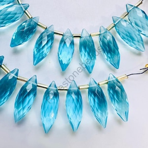Blauwe topaaskralen, 10 stuks, topaassieraden, facetkralen, geboorde hemelsblauwe topaas, blauwe topaasglas, mooie kralensieraden, maat 7 x 20 mm