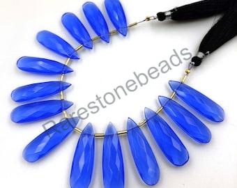 Blue Chalcedony, 10 Pieces, Drilled gemstone, Faceted Chalcedony, Blue Chalcedony Jewelry, Blue Chalcedony Glass, Loose stone size 10x30 mm