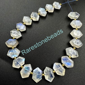 Piedra lunar arcoíris, 10 piezas, piedra lunar natural, piedra lunar perforada, piedra preciosa facetada, piedra perforada, piedra lunar de fantasía, cuentas de 7 x 12 mm