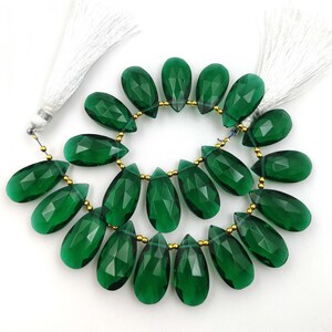 Emerald Beads, 10 Pieces, Emerald Quartz Jewelry, Drilled Gemstone, Emerald Color Glass, Faceted Emerald, Emerald Jewelry Bead size 10x20 mm