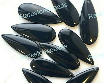 10 pièces de pierres précieuses d'onyx noir naturel, pierres précieuses de forage d'avant en arrière, pierre en forme de poire, bijoux cabochon, pierre polie à la main, taille 10 x 30 mm