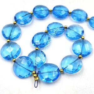 Sky Blue Topaz, 10 Pieces, Faceted gemstone, Round shape gemstone, Drilled gemstone, Sky Blue Topaz Glass, Blue Topaz beads size 12x12 mm