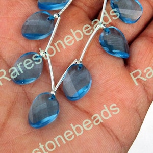 10 stuks blauwe topaas edelsteen, gedraaide edelsteen, gefacetteerde ovale vorm, edelsteen geboord, blauwe topaas glas, getrapte steen, afmeting 10 x 15 mm