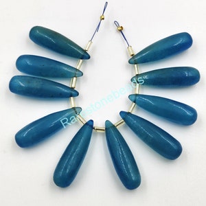 Blue Jade Gemstone, 8 Pieces, Drilled gemstone, Gemstone Teardrop, Jade gemstone, Long Shape stone, Blue Jade Teardrop, stone size 9x30 mm