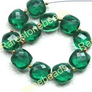 Pierre précieuse émeraude, 10 pièces, Pierre percée, quartz émeraude en forme de coussin, verre émeraude, pierre à facettes pour bijoux, taille de la pierre 12 x 12 mm