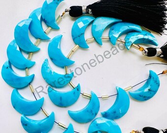 Turquoise Moon, 10 Pieces, Drilled stone, Gemstone Moon, Carving Stone, Crescent Moon, Turquoise Jewelry, Faceted Turquoise Moon,size 7x18mm
