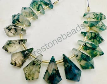 Moss Agate, 10 Pieces, Natural Stone, Drilled gemstone, Moss Agate Jewelry, Moss Agate Beads, Top drill stone, Fancy Moss Agate size 10x16mm