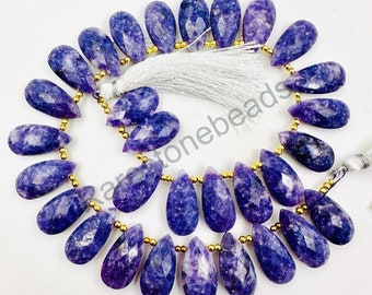 Lepidolit ädelsten, 10 stycken, naturlig ädelsten, naturliga lepidolitstensmycken, borrad ädelsten, fasetterad sten, lepidolit storlek 10 x 20 mm