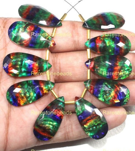 Ammolite Gemstone 8 Pieces Drilled Gemstone Ammolite Pear