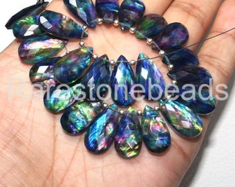 Ammolite gemstone, 10 Pieces, drilled gemstone, ammolite beads, ammolite jewelry, Synthetic ammolite, gemstone pear , ammolite size 10x20 mm