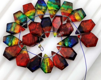 Ammolite Gemstone, Drilled gemstone, 15 Pieces, Ammolite glass, Loose Ammolite, Ammolite Jewelry, Faceted Ammolite Doublett size 9x15 mm