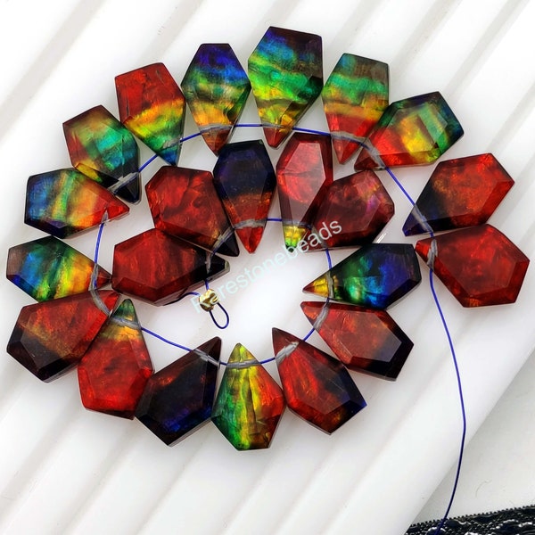 Ammolite Gemstone, Drilled gemstone, 15 Pieces, Ammolite glass, Loose Ammolite, Ammolite Jewelry, Faceted Ammolite Doublett size 9x15 mm