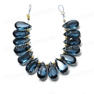 Londense blauwe topaas, 10-delig, geboorde edelsteen, blauwe topaas glas, zijgeboorde steen, mode-sieraden, gefacetteerde blauwe topaas maat 7 x 14 mm kraal