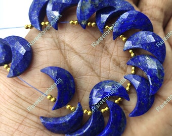 Natural Lapis Lazuli Moon, 8 Pieces, Drilled Gemstone, Crescent Moon, Carving gemstone, Lapis Lazuli Moon, Faceted Lapis Moon size 7x18 mm