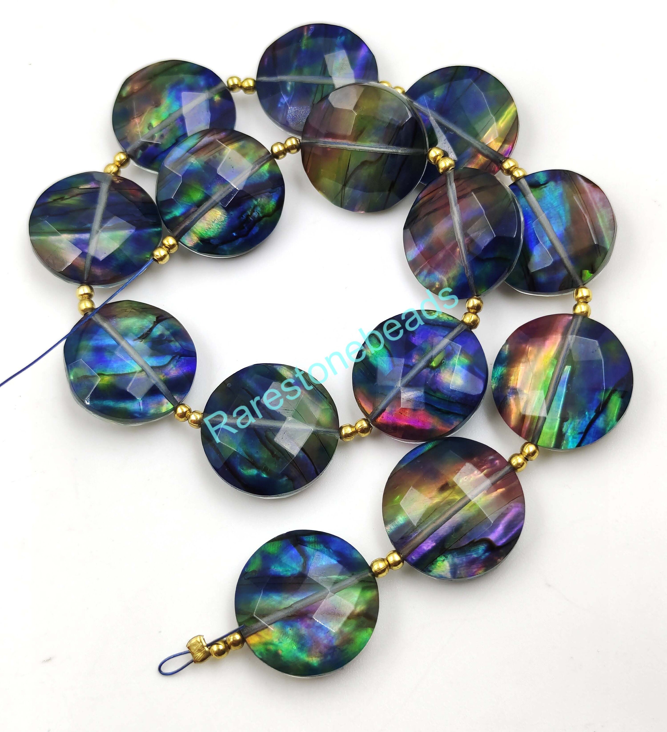 Ammolite gemstone, Drilled gemstone, Ammolite Round shape, Faceted Ammolite, Ammolite, 8 Pieces, Created Ammoilte, beads szie 16x16 mm