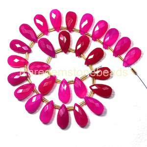 10 Pieces Natural Hot Pink gemstone, drilled gemstone, pear shape stone, faceted beads, Hot pink Chalcedony, faceted pear beads size 8x16 mm