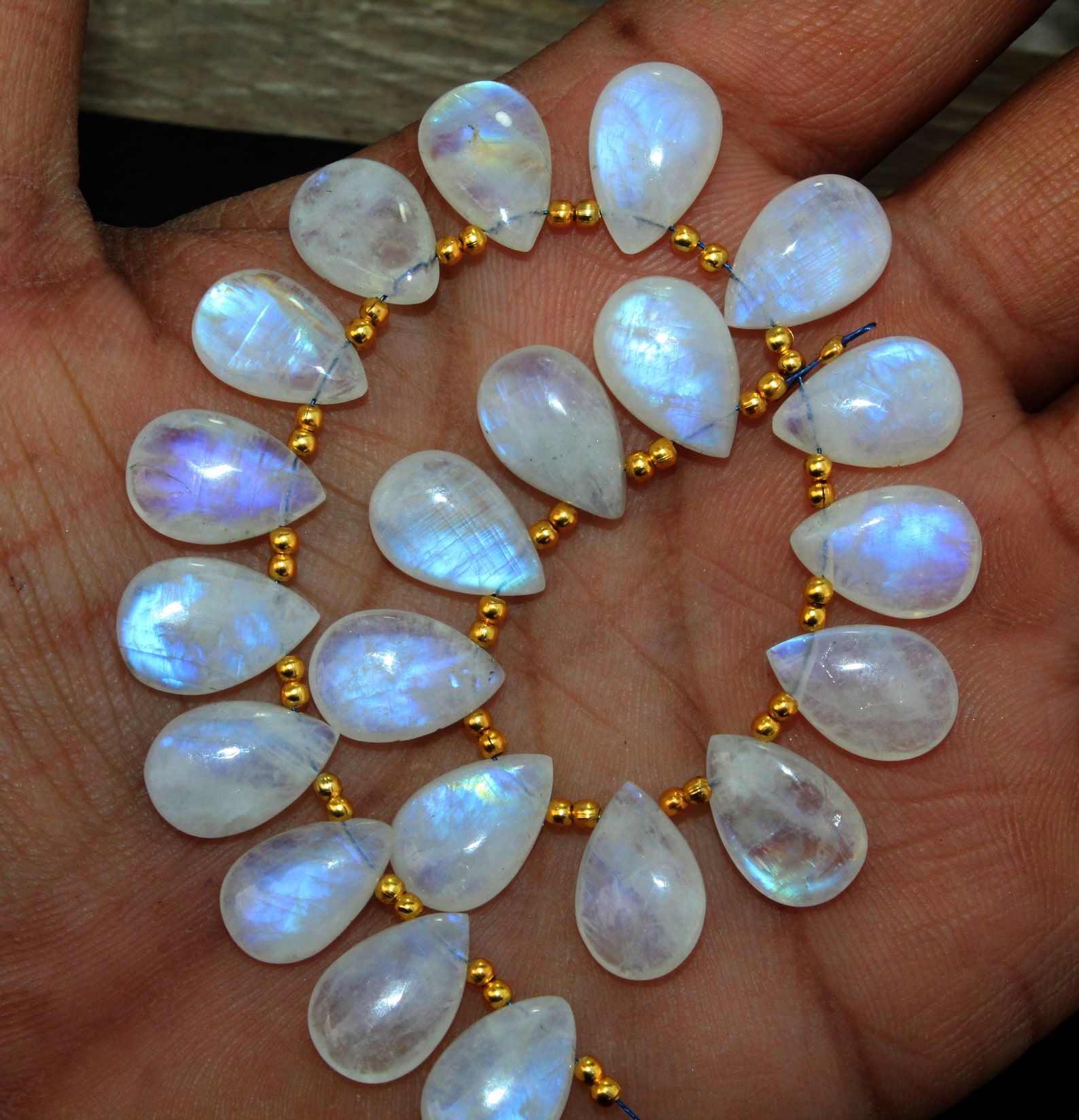 10 Pieces Natural Rainbow moon stone drilled gemstone Smooth Etsy