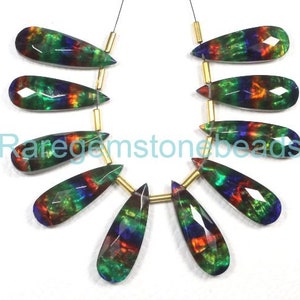 10 pieces ammolite stone, drilled gemstone, ammolite hydro, fancy shape ammolite, gemstone for jewelry, AAA quality ammolite size 10x30 mm