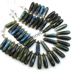 Labradorite Teardrop, 10 Pieces, Natural Labradorite, Faceted Gemstone, Long Shape Teardrop, Blue Flash Labradorite, Teardrop size 7x28 mm