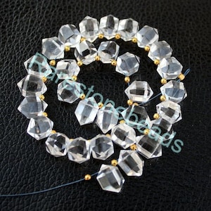 Clear Quartz Beads, 10 Pieces, Herkimer Diamond Shape, Hand made Stone, Drilled Gemstone, Loose Stone Beads, Herkimer Jewelry, Size 8x11 mm