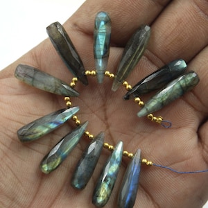 Labradorite Teardrop, 10 Pieces, Natural gemstone, Natural Labradorite, Faceted Labradorite, drilled stone, Multi Labradorite size 7x28 mm