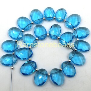 10 Pieces Sky Blue Topaz Gemstone, Handmade Beads, Top Drilled Gemstone, Oval Shape Gemstone, Synthetic Blue Glass Size  10x15 MM