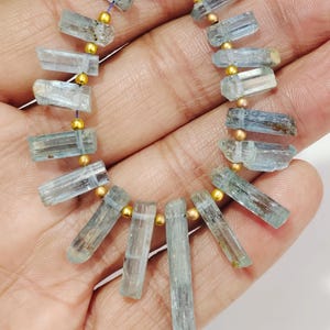 Aquamarine Rough, 19 Pieces, Natural Aquamarine, Drilled gemstone, Rough Stone Jewelry, Aquamarine Jewelry, Size 4x18to 3x6 mm Raw Jewelry image 5