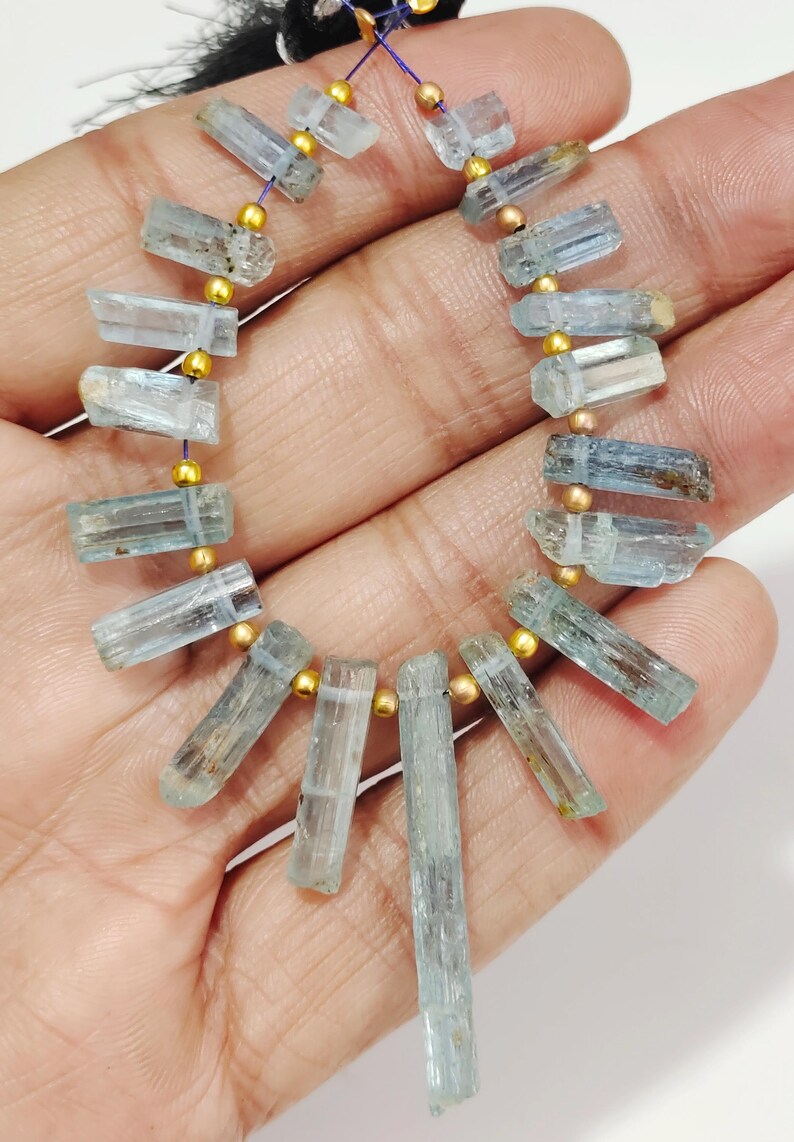 Aquamarine Rough, 19 Pieces, Natural Aquamarine, Drilled gemstone, Rough Stone Jewelry, Aquamarine Jewelry, Size 4x18to 3x6 mm Raw Jewelry image 5