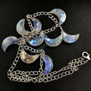92.5 Silver Jewelry, Natural Moon stone, Drilled Gemstone, Silver Jewelry, Moon Stone Jewelry, Crescent Moon Necklace Jewelry size 18 inch