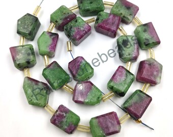 Piedra preciosa de zoisita rubí, 15 piezas, piedra preciosa natural, pepitas de piedra rubí, piedra preciosa perforada, pepitas facetadas, tamaño de joyería de zoisita rubí 8 x 11 mm