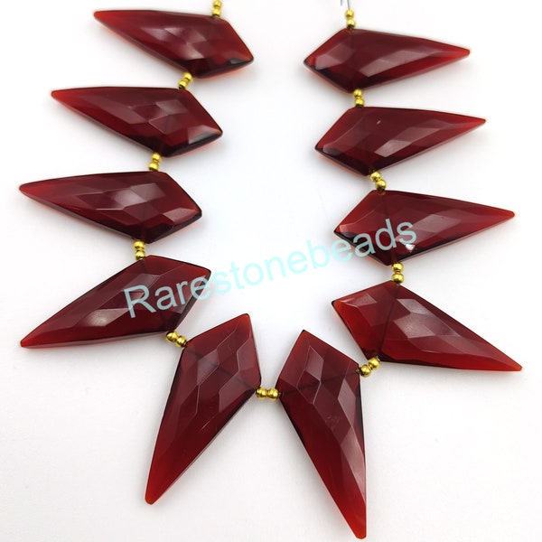 Red Garnet Quartz, 8 Pieces, Garnet Beads, Drilled Garnet, Faceted gemstone, Fancy shape stone, Red Garnet Glass, drill Garnet size 15x35 mm