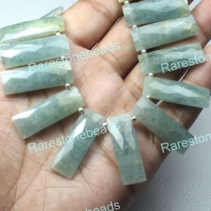 6 pieces Natural Aquamarine faceted gemstone, top drilled rectangle shape gemstone, natural gemstone, aquamarine beads, size 10x30 mm beads
