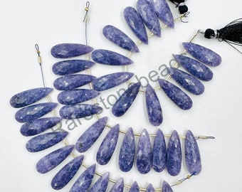 Lepidolit ädelsten, 10 stycken, Naturlig Lepidolit, Borrad ädelsten, Facetterad ädelsten, Toppborrad sten, Lepidolit Smyckesstorlek 10 x 30 mm