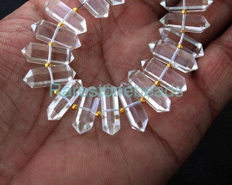 10 pieces clear quartz gemstone, crystal gemstone beads, drilled gems stone, drilled crystal, faceted gemstone, Pencil shape size 6x20 mm