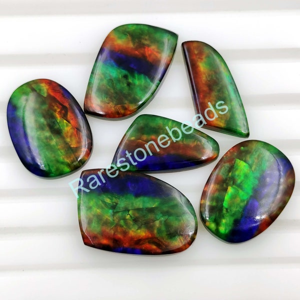 Ammolite Gemstone, 6 Pieces, Ammolite Cabochon, Smooth Polish Ammolite, Ammolite Doublett, Ammolite Glass ,Ammolite Size, 10x25 to 17x26 mm