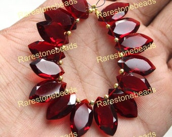 Garnet Beads, 10 Pieces, Faceted Jewelry, Top Drilled Gemstone, Garnet Color Glass, Marquise Shape, Synthetic Garnet Quartz, Size 10x20 MM
