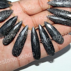 6 piezas de piedra solar negra natural, piedra preciosa perforada, piedra preciosa de alta calidad, piedra en forma de pera, piedra solar para pendiente, tamaño 12x30 a 12x45 MM