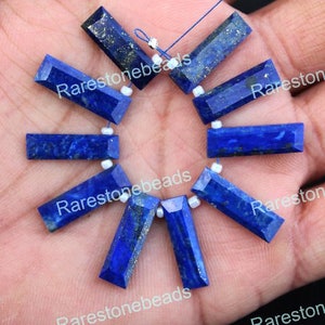 10 Pieces Natural Lapis Lazuli gemstone, Rectangle shape, drill gemstone, long shape beads lapis lazuli, top drilled lapis size 8x25 mm