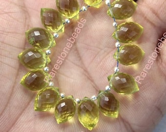 10 Pieces Lemon quartz gemstone, Top drill gemstone, faceted gemstone, Lemon quartz hydro, Fancy shape drop, Lemon beads size 8x13 mm