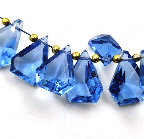 Blue Topaz, 10 Pieces, Top Drilled gemstone, Blue Toapz beads, Fancy shape stone, Faceted Blue Topaz Glass, Step Cut stone, size 10x12 mm