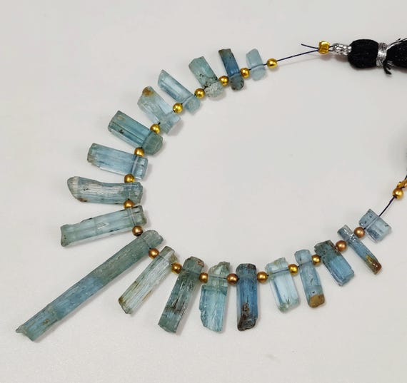 Aquamarine Rough, 19 Pieces, Natural Aquamarine, Drilled gemstone, Rough Stone Jewelry, Aquamarine  Jewelry, Size 4x22 to 3x6 mm Raw Jewelry