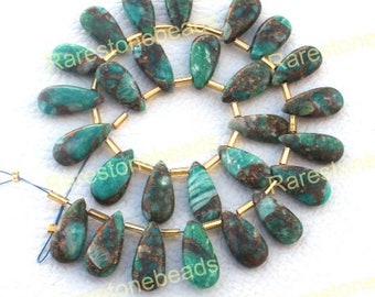 10 Pieces Chrysocola copper Turquoise Gemstone, AAA+quality gemstone , Pear shape stone , Handmade stone, Cabochon  Size 8x16 mm