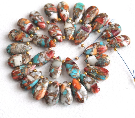 10 Pieces Natural Oyster Copper Turquoise gemstone, Top drill gemstone,size 8x16 mm, Natural copper Turquoise, pear shape stone,smooth stone